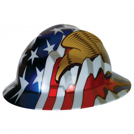 MSA 10052945 American Freedom Series V-Gard Full Brim Hard Hat - American Flag with 2 Eagles