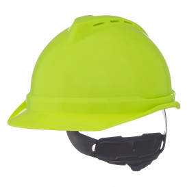 MSA 10074819 V-Gard 500 Vented Cap Style Hard Hat - 4-Point Ratchet Suspension - Hi-Viz Yellow