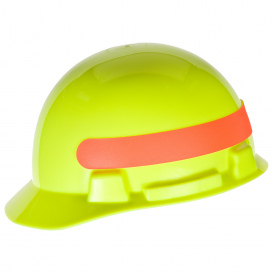 MSA 10095989 SmoothDome Cap Style Hard Hat - 4-Point Fas-Trac III Suspension - Hi-Viz Yellow w/ Orange Stripe