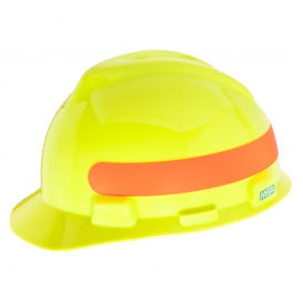MSA 10102234 V-Gard Cap Style Hard Hat - 1 Touch Suspension - Hi-Viz Yellow w/ Red/Orange Stripe