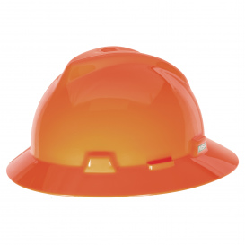 MSA 10104931 V-Gard Full Brim Hard Hat - Ratchet Suspension - Fluorescent Orange