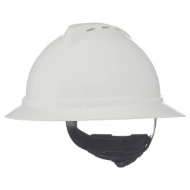 MSA 10167911 V-Gard 500 Vented Full Brim Hard Hat - 4-Point Ratchet Suspension - White