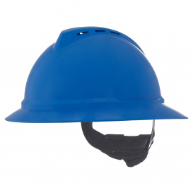 MSA 10167912 V-Gard 500 Vented Full Brim Hard Hat - 4-Point Ratchet Suspension - Blue