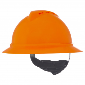 MSA 10167921 V-Gard 500 Vented Full Brim Hard Hat - 4-Point Ratchet Suspension - Hi-Viz Orange