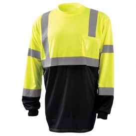 OccuNomix LUX-LSETPBK Type R Class 3 Black Bottom Long Sleeve Safety T-Shirt - Yellow/Lime