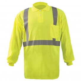 OccuNomix LUX-LSPP2B Type R Class 2 Long Sleeve Wicking Safety Polo - Yellow/Lime
