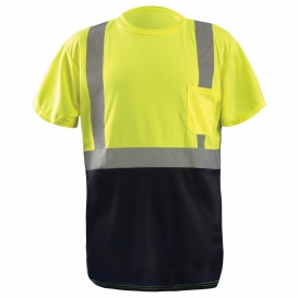 OccuNomix LUX-SSETPBK Type R Class 2 Black Bottom Safety T-Shirt - Yellow/Lime