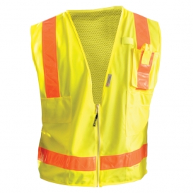 OccuNomix LUX-SSLSDZ Type R Class 2 Premium Solid/Mesh Gloss Surveyor Safety Vest - Yellow/Lime