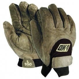 OK-1 990 Premium Full Grain Leather Pre-Curved Anti-Vibration Work Gloves - Brown
