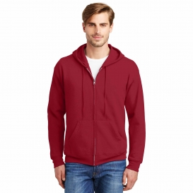 Hanes P180 EcoSmart Full-Zip Hooded Sweatshirt - Deep Red