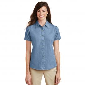 Port & Company LSP11 Ladies Short Sleeve Value Denim Shirt - Faded Blue