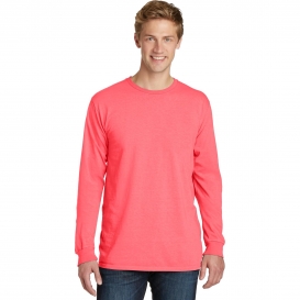 Port & Company PC099LS Beach Wash Garment-Dyed Long Sleeve Tee - Neon Coral