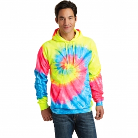 Port & Company PC146 Essential Tie-Dye Pullover Hooded Sweater - Neon Rainbow