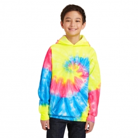 Port & Company PC146Y Youth Essential Tie-Dye Pullover Hooded Sweater - Neon Rainbow