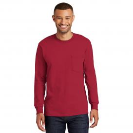Port & Company PC61LSPT Tall Long Sleeve Essential T-Shirt with Pocket - Red
