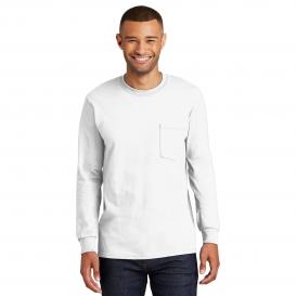 Port & Company PC61LSPT Tall Long Sleeve Essential T-Shirt with Pocket - White