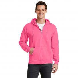 Port & Company PC78ZH Core Fleece Full-Zip Hooded Sweatshirt - Neon Pink