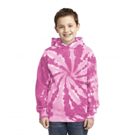 Port & Company PC146Y Youth Essential Tie-Dye Pullover Hooded Sweater - Pink