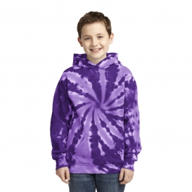 Port & Company PC146Y Youth Essential Tie-Dye Pullover Hooded Sweater - Purple
