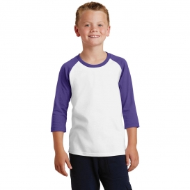 Port & Company PC55YRS 3/4-Sleeve Raglan T-Shirt - White/Purple