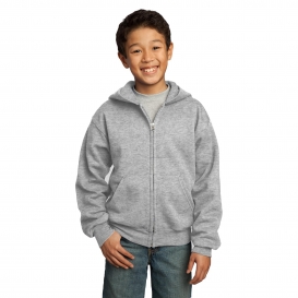 Port & Company PC90YZH Youth Core Fleece Full-Zip Hooded Sweatshirt - Ash