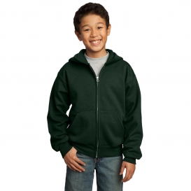 Port & Company PC90YZH Youth Core Fleece Full-Zip Hooded Sweatshirt - Dark Green
