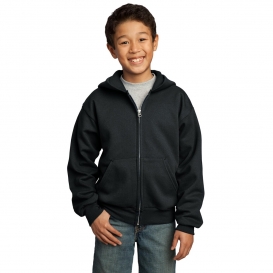 Port & Company PC90YZH Youth Core Fleece Full-Zip Hooded Sweatshirt - Jet Black