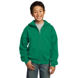 Port & Company PC90YZH Youth Core Fleece Full-Zip Hooded Sweatshirt - Kelly