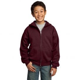 Port & Company PC90YZH Youth Core Fleece Full-Zip Hooded Sweatshirt - Maroon