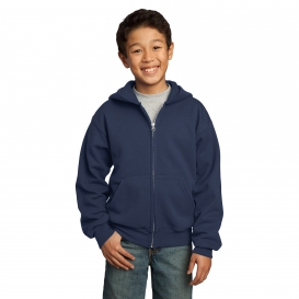 Port & Company PC90YZH Youth Core Fleece Full-Zip Hooded Sweatshirt - Navy