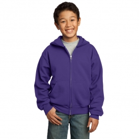 Port & Company PC90YZH Youth Core Fleece Full-Zip Hooded Sweatshirt - Purple