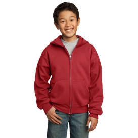 Port & Company PC90YZH Youth Core Fleece Full-Zip Hooded Sweatshirt - Red