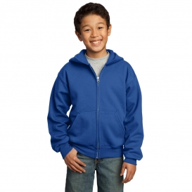 Port & Company PC90YZH Youth Core Fleece Full-Zip Hooded Sweatshirt - Royal