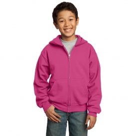 Port & Company PC90YZH Youth Core Fleece Full-Zip Hooded Sweatshirt - Sangria