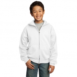 Port & Company PC90YZH Youth Core Fleece Full-Zip Hooded Sweatshirt - White