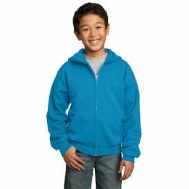 Port & Company PC90YZH Youth Core Fleece Full-Zip Hooded Sweatshirt - Neon Blue