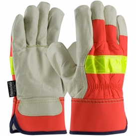 PIP 125-458 Top Grain Pigskin Leather Palm Gloves with Hi-Vis Nylon Back and 3M Thinsulate Liner