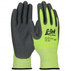 PIP 16-323 G-Tek Hi-Vis Seamless Knit PolyKor Blended Gloves - Nitrile Coated Foam Grip
