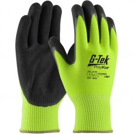 PIP 16-340LG G-Tek PolyKor Hi-Viz Seamless Knit PolyKor Blended Gloves - Double Dipped Nitrile Coated Micro-Surface Grip on Palm & Fingers