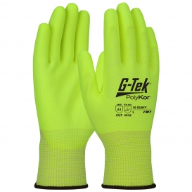 PIP 16-520HY G-Tek Hi-Vis Seamless Knit PolyKor Blended Gloves - Polyurethane Smooth Grip