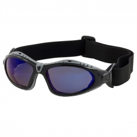Bouton 250-50-0426 Fuselage Safety Glasses/Goggles - Black Foam Lined Frame - Blue Mirror Anti-Fog Lens