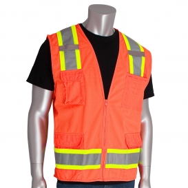 PIP 302-0500 Type R Class 2 Two-Tone Surveyor Safety Vest with Six Pockets - Orange
