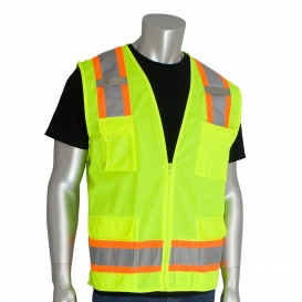 PIP 302-0500 Type R Class 2 Two-Tone Surveyor Safety Vest with Six Pockets - Yellow/Lime