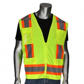 PIP 302-0500D Type R Class 2 Two-Tone Solid Front Surveyor Safety Vest - Hi-Vis Yellow
