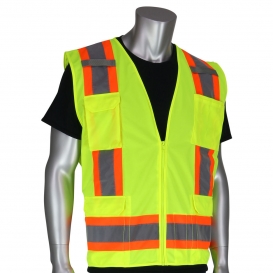 PIP 302-0500S Type R Class 2 Two-Tone Surveyor Solid Safety Vest - Yellow/Lime
