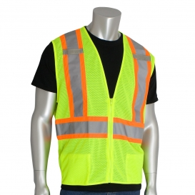 PIP 302-0600D Type R Class 2 D-Ring Access Two-Tone Mesh Safety Vest - Yellow/Lime