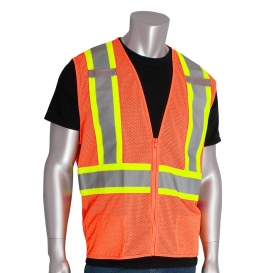 PIP 302-0600D Type R Class 2 D-Ring Access Two-Tone Mesh Safety Vest - Orange