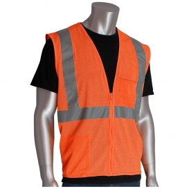 PIP 302-0702Z Economy Type R Class 2 Mesh Safety Vest with Two Pockets & Zipper - Orange
