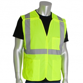 PIP 302-5PV Type R Class 2 Solid Breakaway Safety Vest with Three Pockets - Yellow/Lime