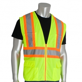 PIP 302-MAP Type R Class 2 Solid Two-Tone Surveyor Safety Vest with Twelve Pockets - Yellow/Lime